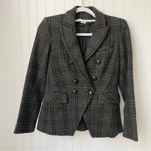 Veronica Beard Miller Wool Dickey Jacket Forest Green Multi Plaid Size 0